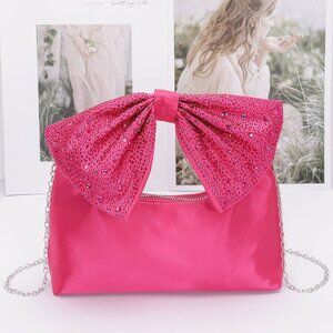 Rhinestone Hotfix Bow Handle Nylon Clutch